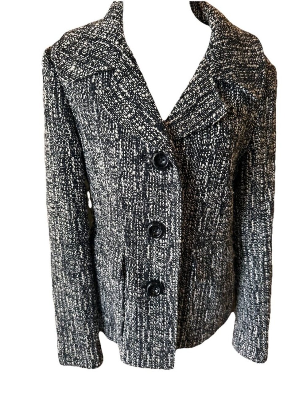 Rafaella Wool Blend Black White Tweed Tailored Blazer Size 8 3 Button